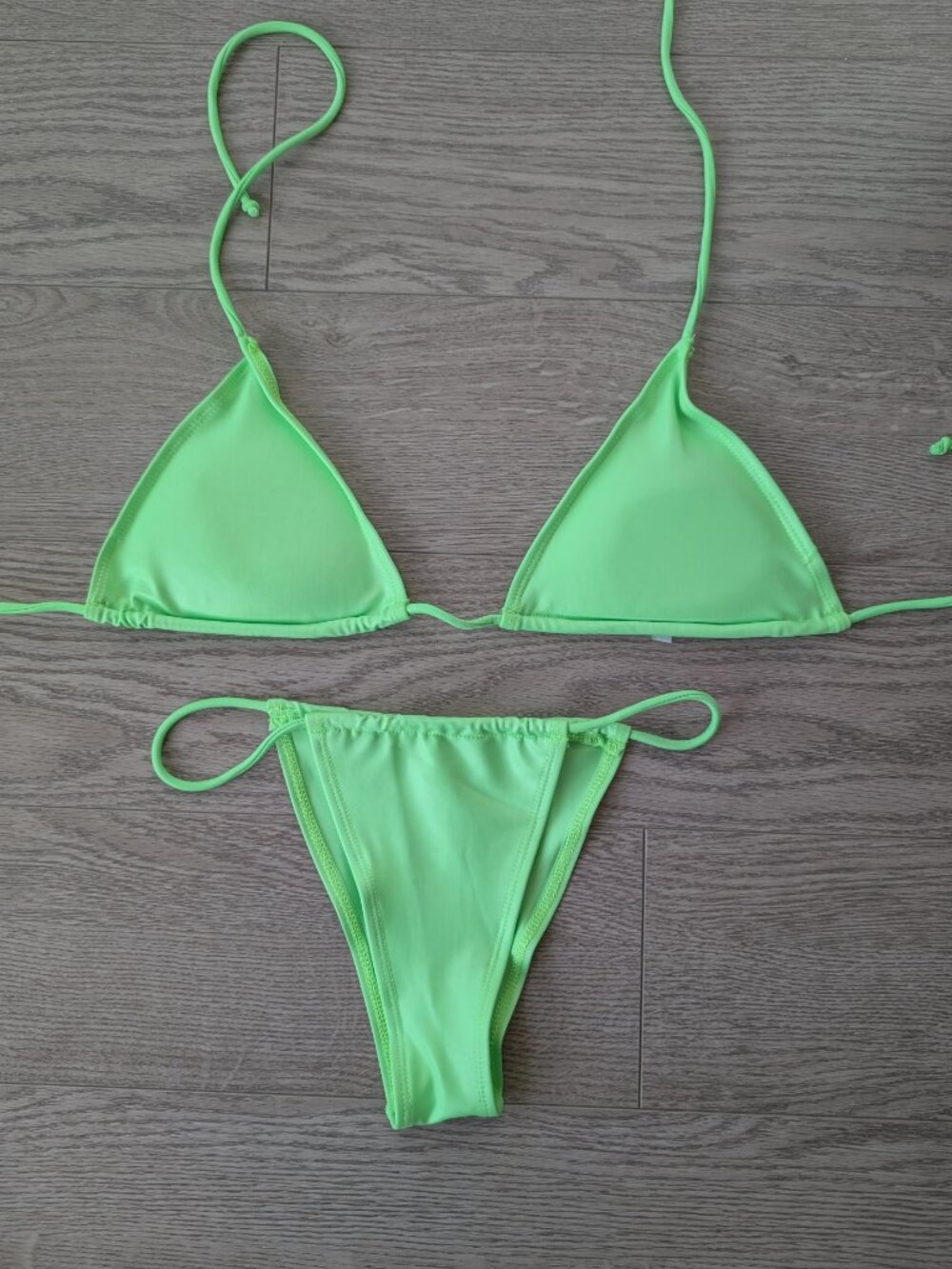 NWT Lime Green String Bikini Set | Triangle Halter | Thong | XL
